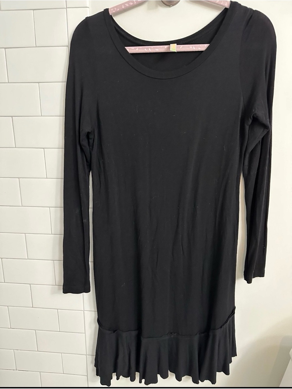 Popana Black Long-Sleeve Ruffle-Hem Dress